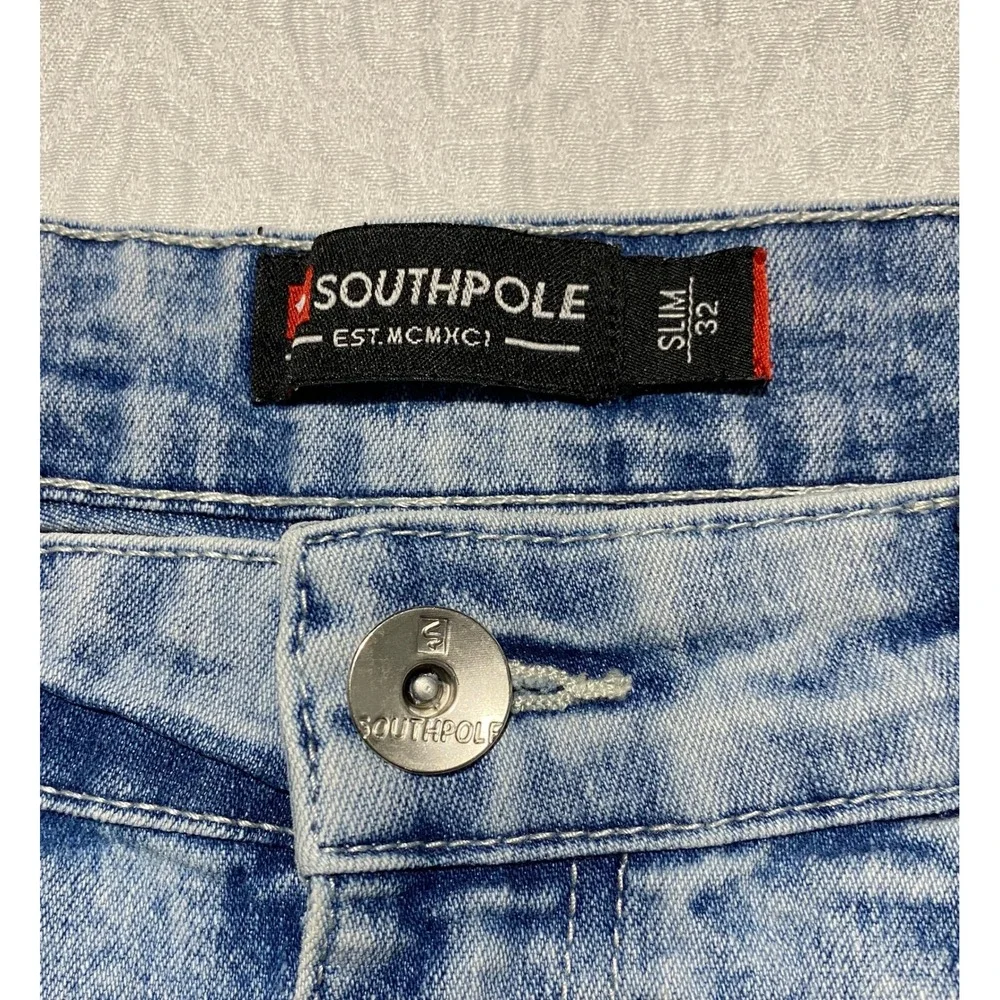 Southpole Denim Shorts Moto‎ Style Acid Wash Slim Fit Mens Size 32 Distressed